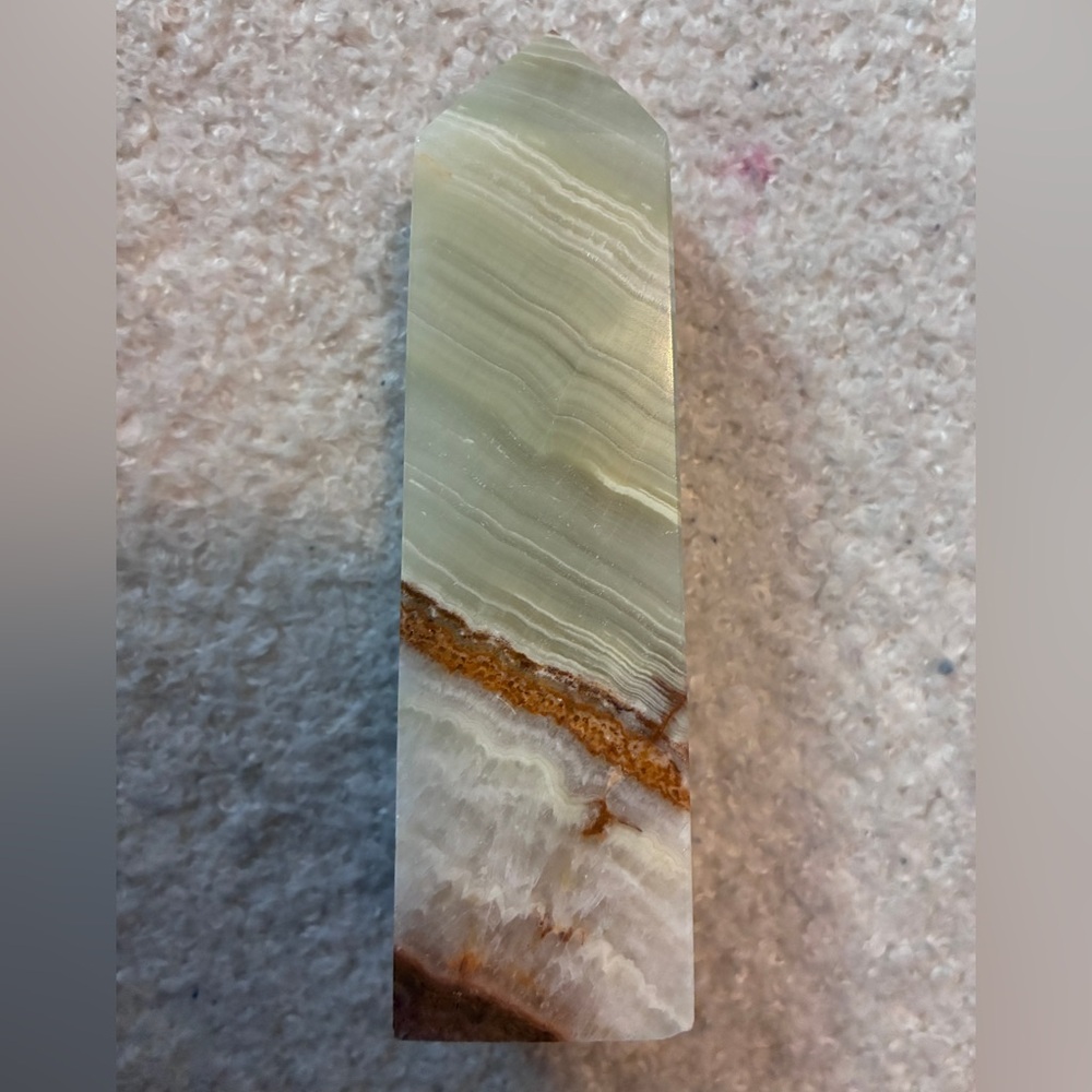 Polished Green Onyx Stone Tower with Brown Veining